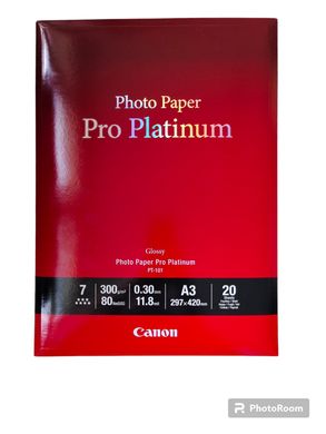 Фотопапір Canon A3 Glossy Photo Paper Pro Platinum PT-101, 20 арк, 300г/м², глянсовий преміум 2768B017AA фото