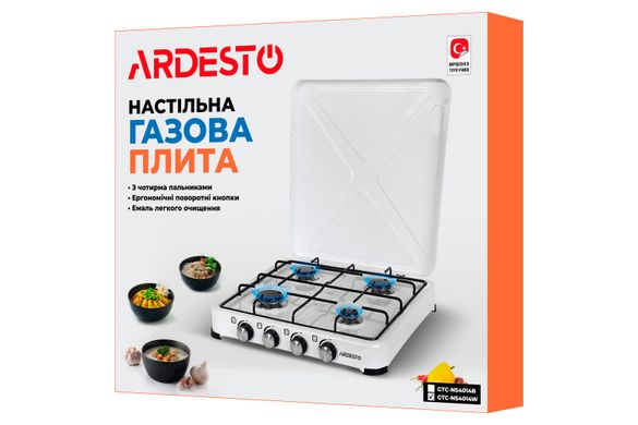 Плитка газовая настольная Ardesto GTC-NS4014W, 4 конфорки, крышка, белая GTC-NS4014W фото