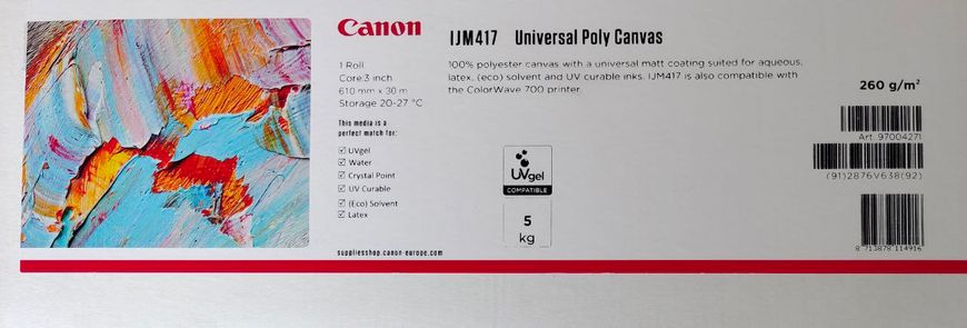 Полотно Canon IJM417 Universal Poly Canvas 260 гр/м² 610мм x 30м 2876V638 фото